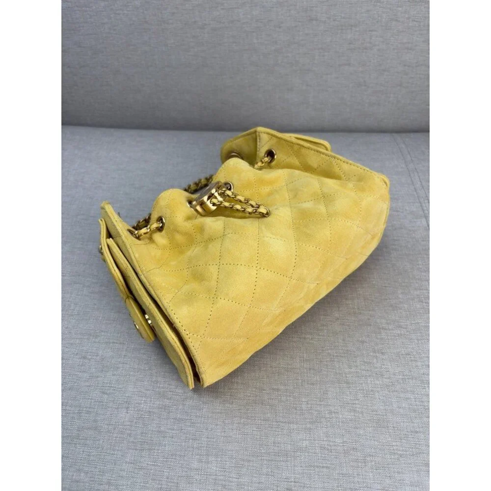 CHANEL Yellow Calfskin Drawstring Bucket Bag Mini GHW
